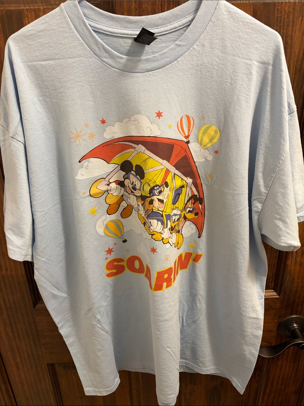 Gildan Light Blue Graphic Tee with Multicolor Print